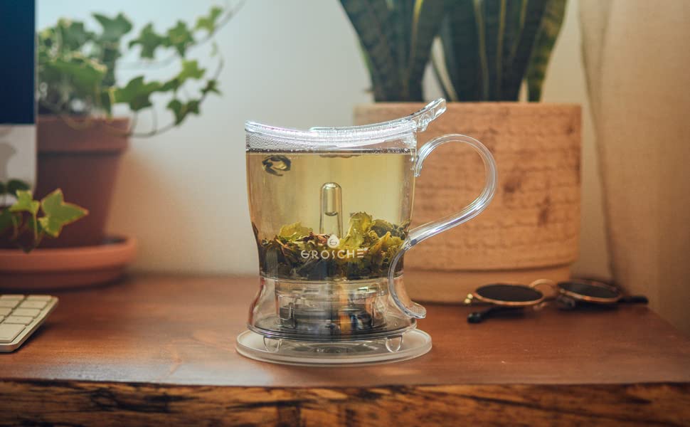  GROSCHE Aberdeen Tea Infuser Teapot & Smart Tea Maker -  BPA-Free, Drip-Free Design, Coaster, Easy Brew, Easy Clean Steeper, Loose Leaf Brewing - Stylish Design