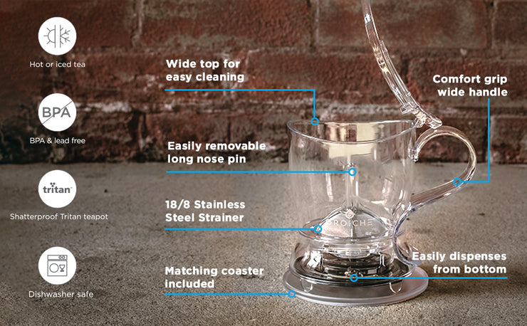 GROSCHE Aberdeen PERFECT TEA MAKER Tea pot with coaster, Tea Steeper, Easy Tea Infuser, 17.7 oz. 525 ml, EASY CLEAN Tea Steeper, BPA-Free teapot