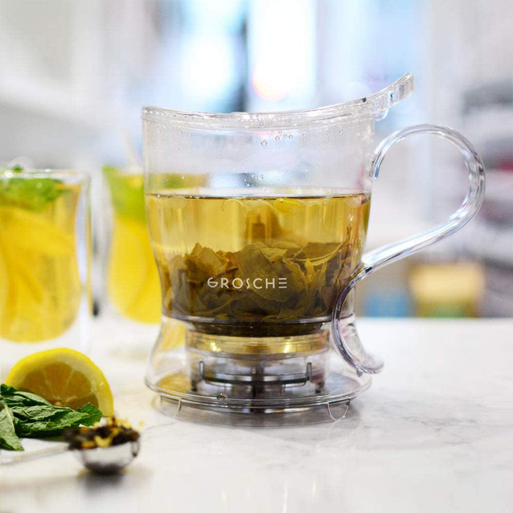 GROSCHE Aberdeen PERFECT TEA MAKER Tea pot with coaster, Tea Steeper, Easy Tea Infuser, 17.7 oz. 525 ml, EASY CLEAN Tea Steeper, BPA-Free teapot
