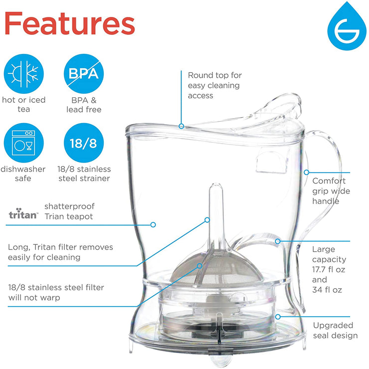 GROSCHE Aberdeen PERFECT TEA MAKER Tea pot with coaster, Tea Steeper, Easy Tea Infuser, 17.7 oz. 525 ml, EASY CLEAN Tea Steeper, BPA-Free teapot