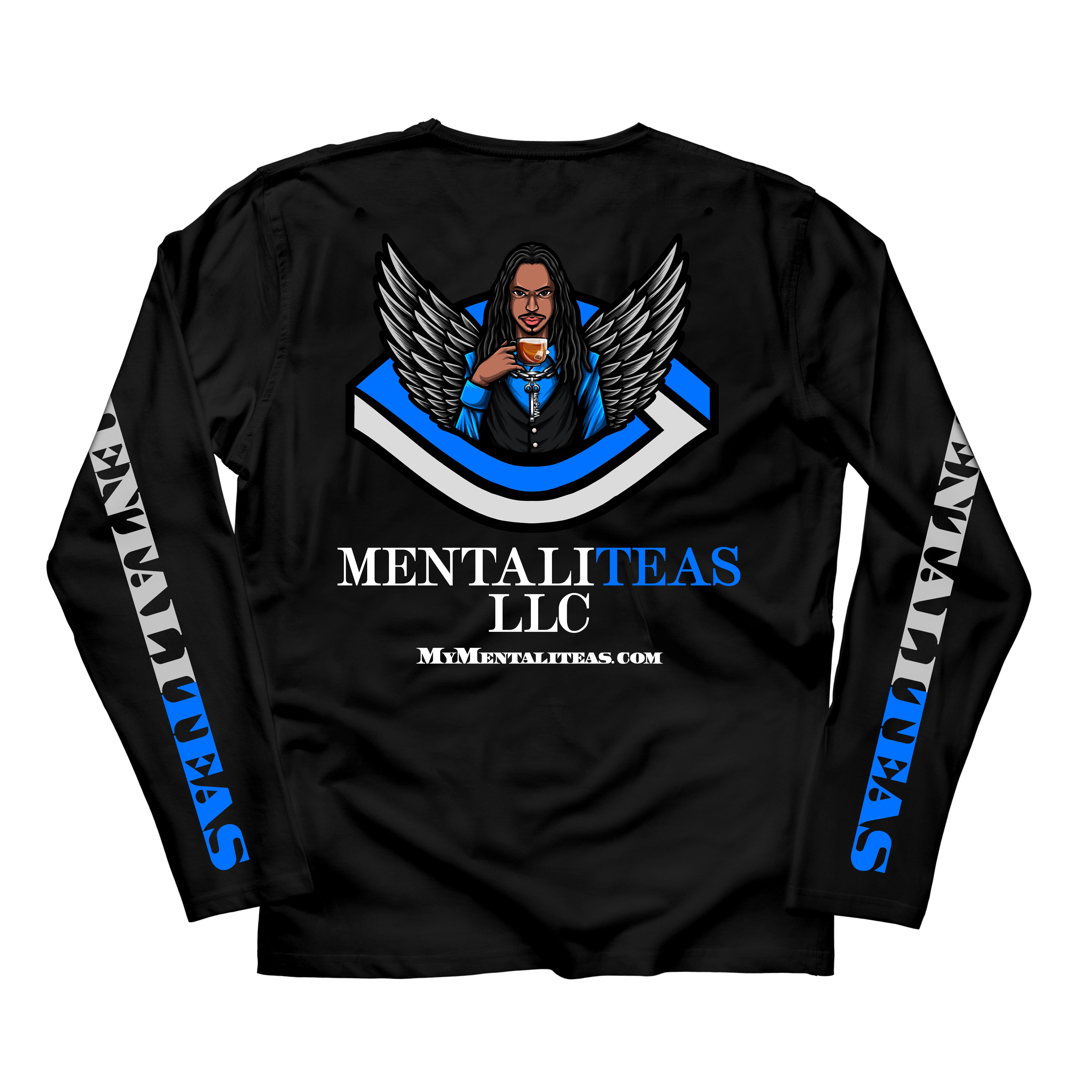 Mentaliteas Black Long Sleeve T Shirt Blue Logo