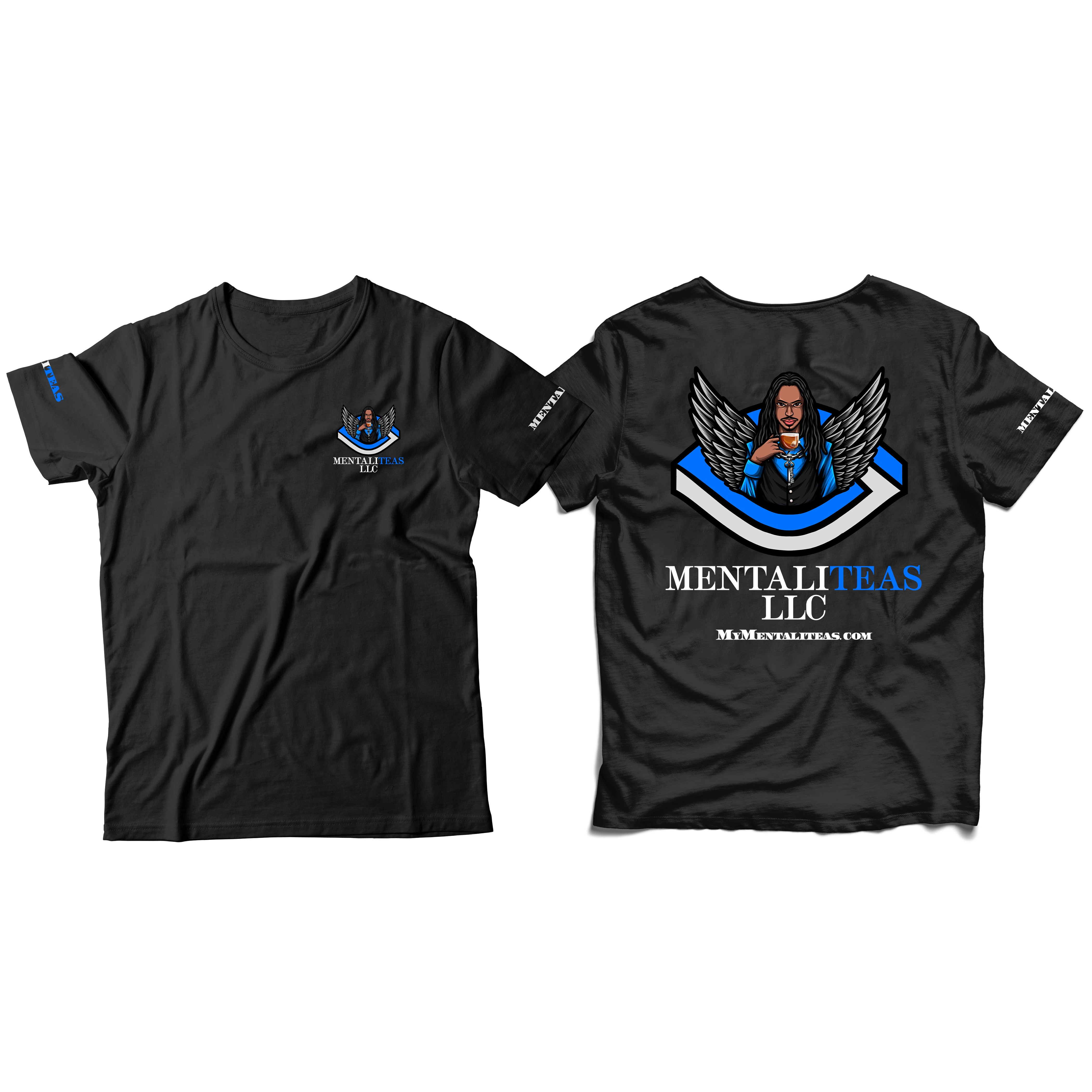 Mentaliteas Black T Shirts Blue Logo