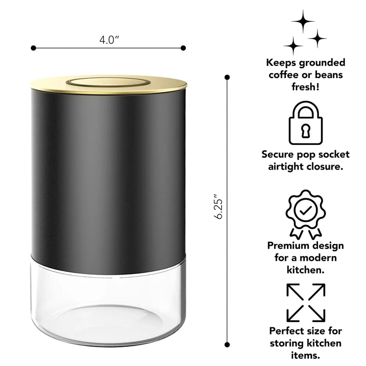 Kaffe Tea Canister Storage Container Black/Gold Round - 16 oz.