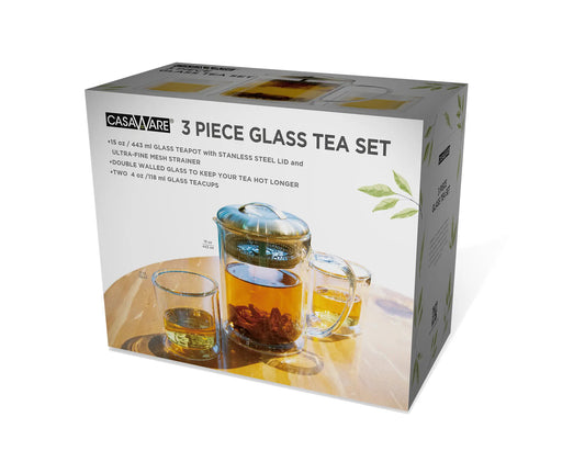 3pc Double Wall Tea Strainer/Tea Cup Set