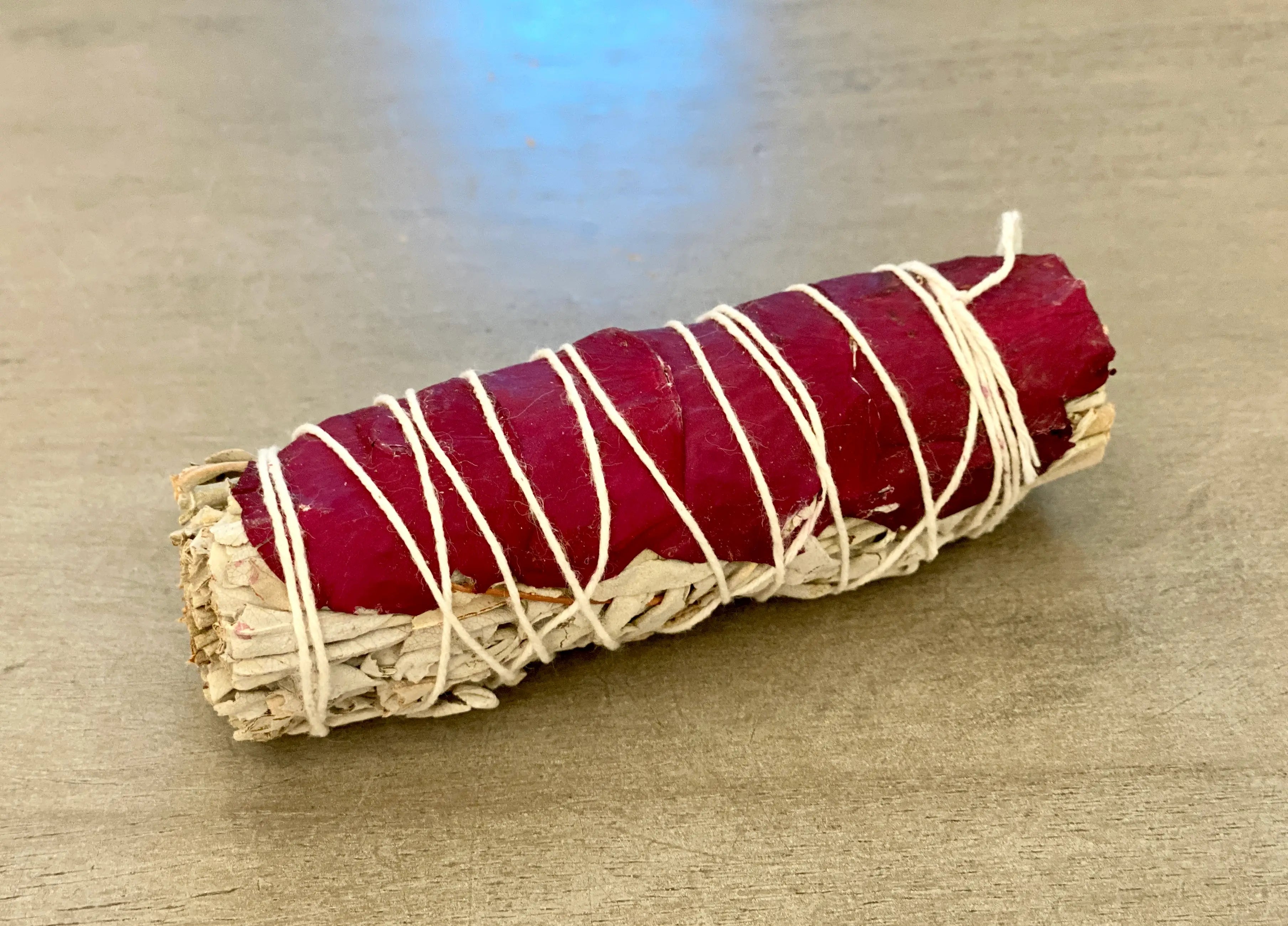 White Sage w/ Dried Red Rose Petals Smudge Stick - Single